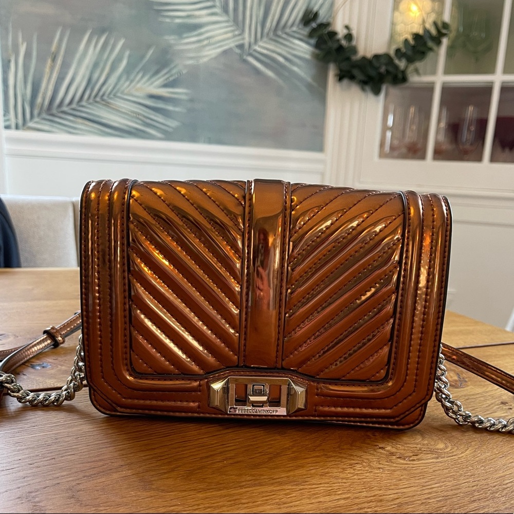 Rebecca Minkoff Copper Metallic crossbody with chain strap detail!